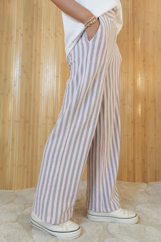Shoreditch Stripe Lounge Flare Trouser Sweetpea & Grey /10=